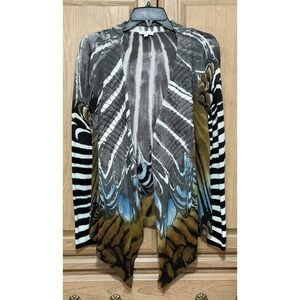 Adore Open Front Draped Knit Cardigan Sweater Women's Small Multi Butterfly